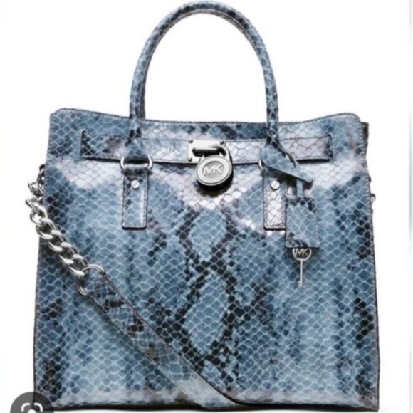 MICHAEL Michael Kors Handbags - Michael Kors Hamilton Blue Python Snake Soft Leather